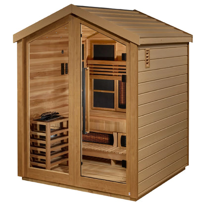 Exterior view of the Golden Designs Loviisa 3-Person Hybrid Outdoor Sauna (GDI-8523-03) – full spectrum infrared sauna