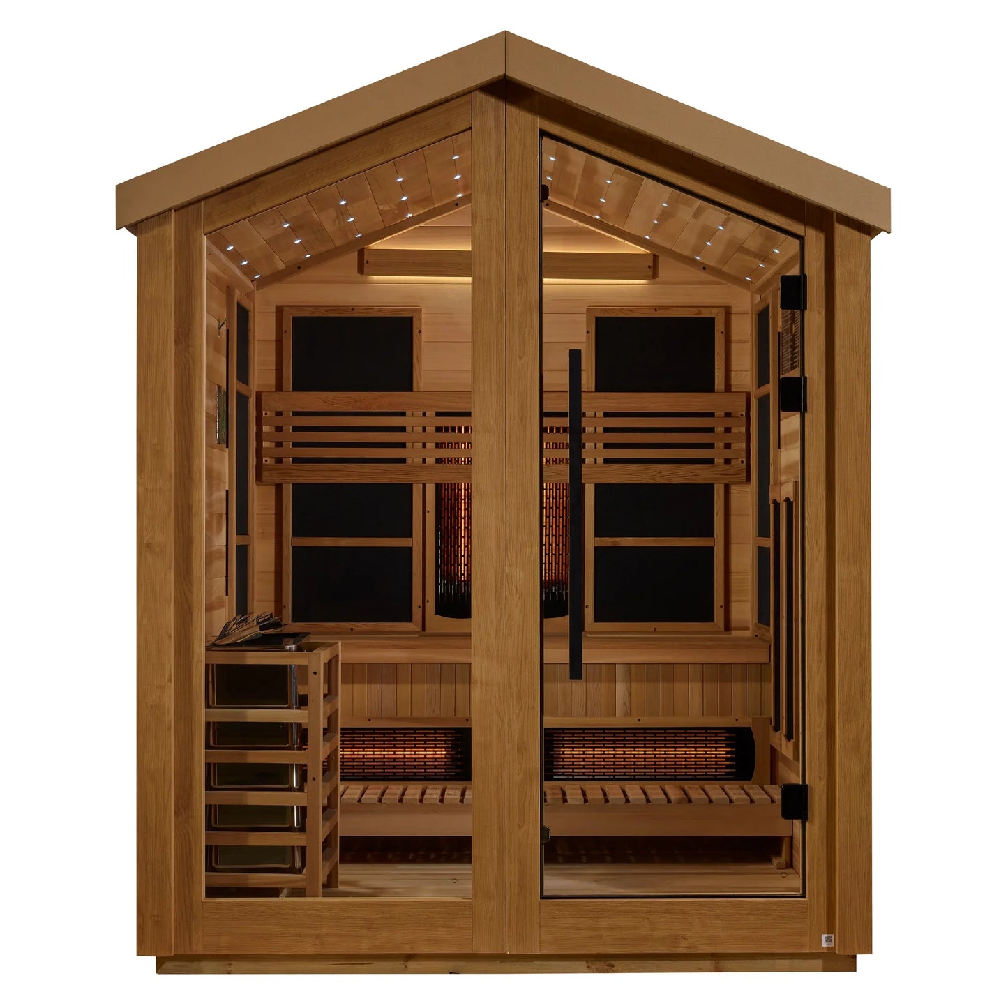 Exterior view of the Golden Designs Loviisa 3-Person Hybrid Outdoor Sauna (GDI-8523-02) – full spectrum infrared sauna