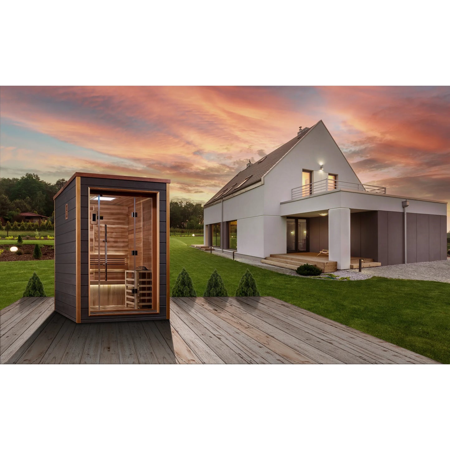 Front view 2 of the Golden Designs Narvik 2-Person Traditional Outdoor Sauna (GDI-8202-01) – traditional steam sauna