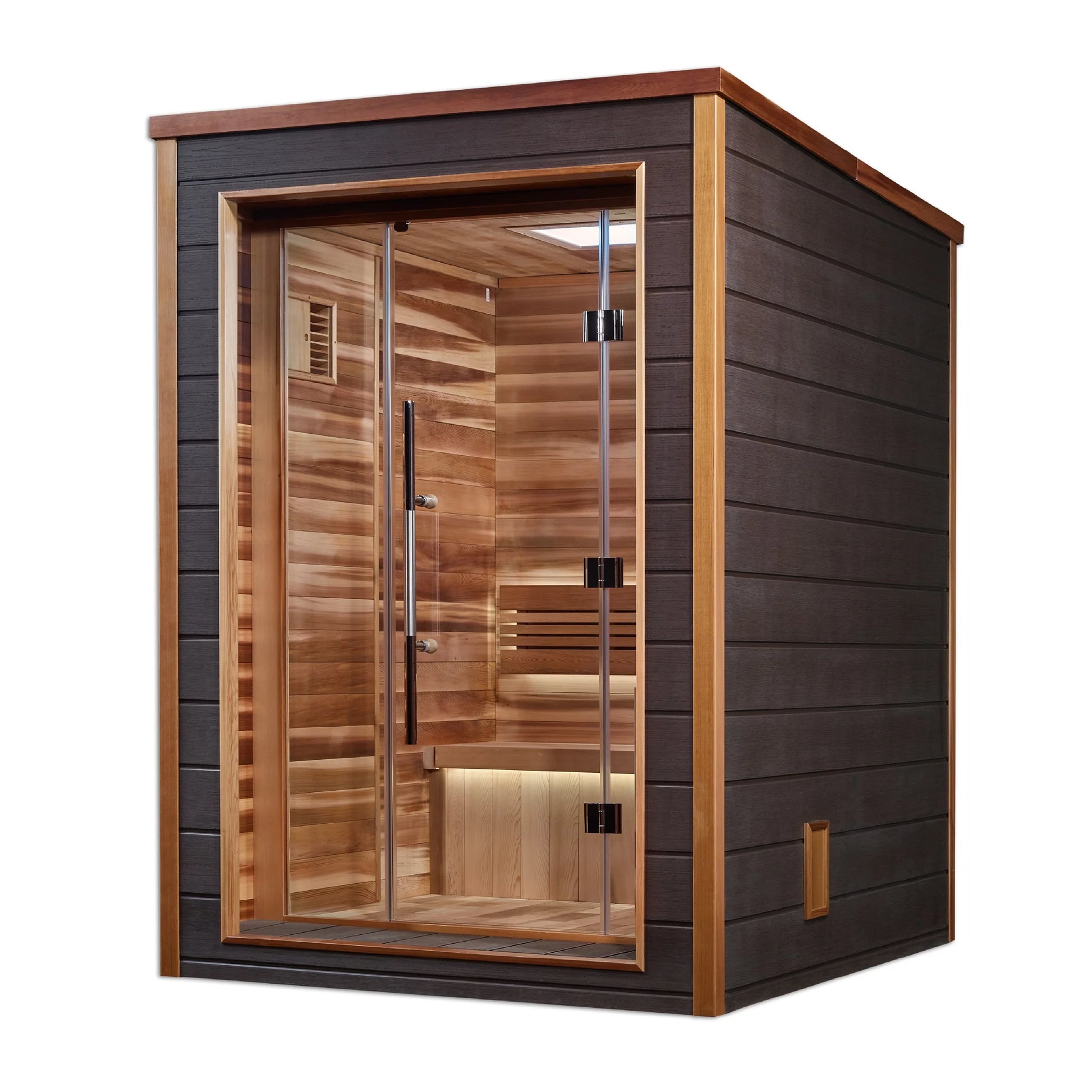 Front view 3 of the Golden Designs Narvik 2-Person Traditional Outdoor Sauna (GDI-8202-01) – traditional steam sauna