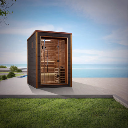 Front view 4 of the Golden Designs Narvik 2-Person Traditional Outdoor Sauna (GDI-8202-01) – traditional steam sauna