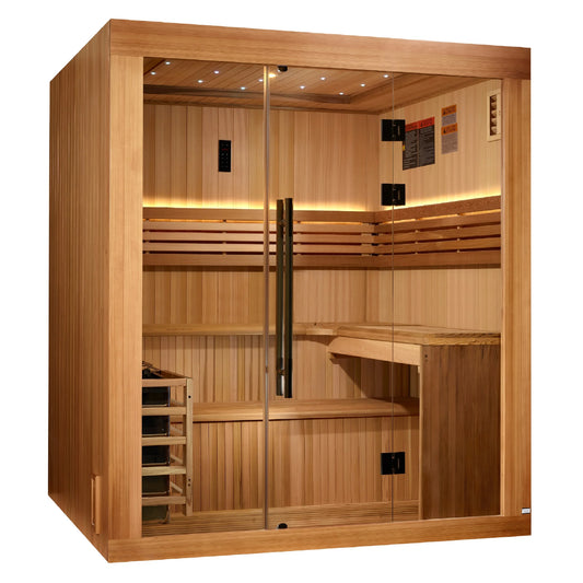 Exterior view 3 of the Golden Designs Osla 6-Person Traditional Indoor Sauna (GDI-7689-02) – traditional steam sauna