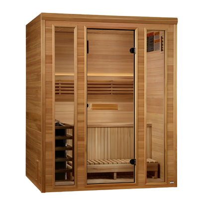 Exterior view 2 of the Golden Designs Andermatt 2-3 Person Traditional Steam Sauna (GDI-7030-01) – traditional steam sauna