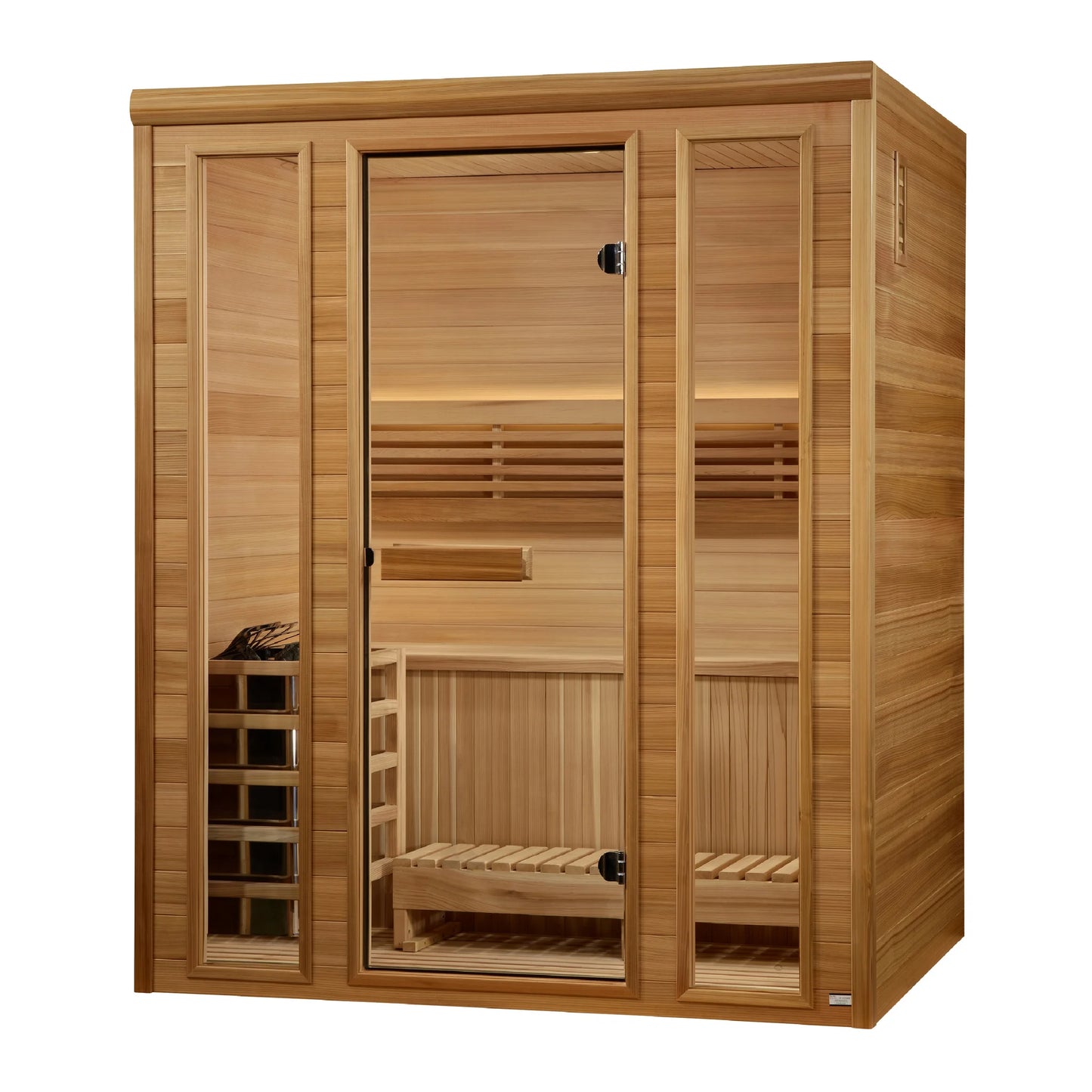 Exterior view 3 of the Golden Designs Andermatt 2-3 Person Traditional Steam Sauna (GDI-7030-01) – traditional steam sauna