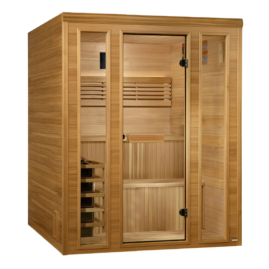 Exterior view 2 of the Golden Designs Engelberg 4-6 Person Traditional Steam Sauna (GDI-7060-01) – traditional steam sauna
