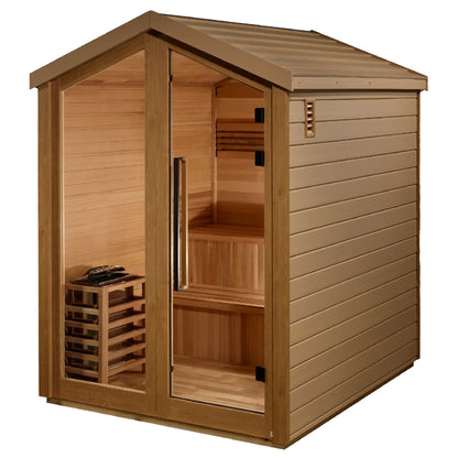 Exterior view of the Golden Designs Savonlinna 6-Person Outdoor Traditional Sauna (GDI-8503-04) – traditional steam sauna
