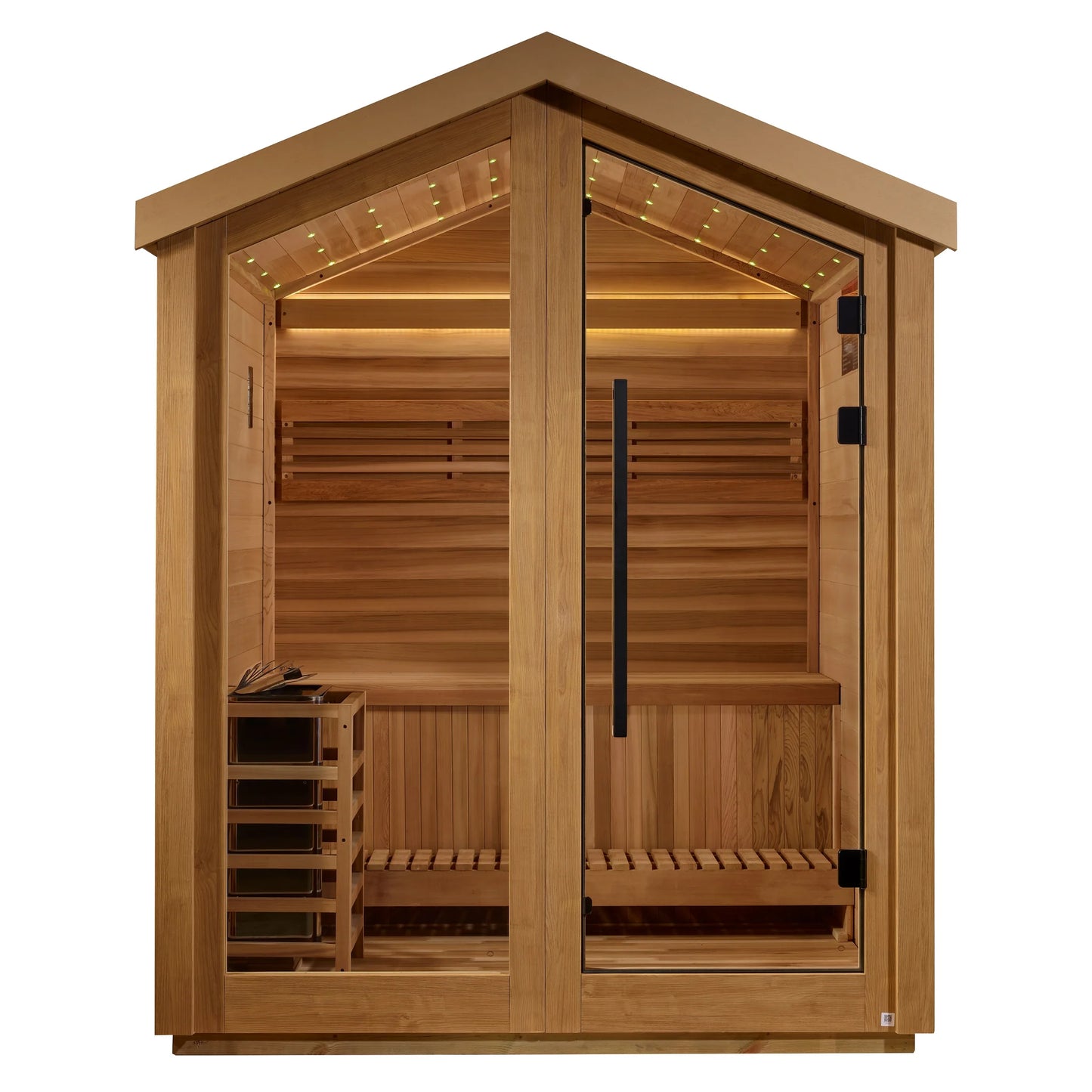 Front view of the Golden Designs Savonlinna 3-Person Outdoor Traditional Sauna (GDI-8503-01) – traditional steam sauna