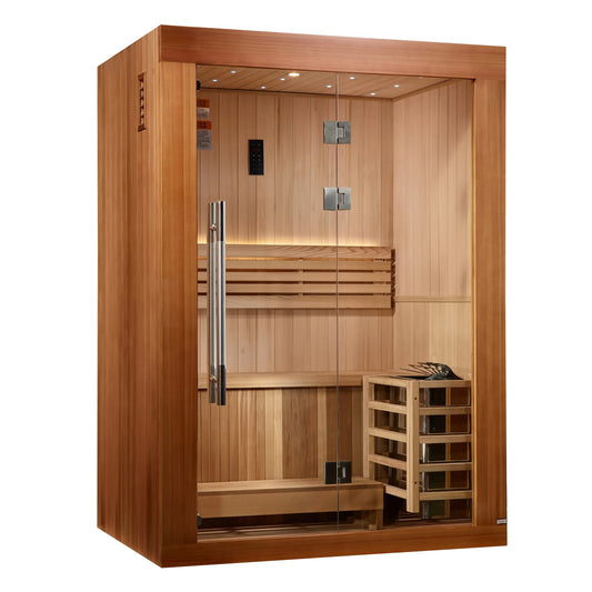Exterior view 3 of the Golden Designs Sundsvall 2-Person Traditional Indoor Sauna (GDI-7289-02) – traditional steam sauna