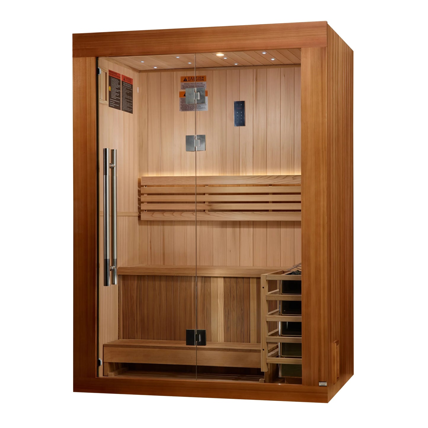 Exterior view 4 of the Golden Designs Sundsvall 2-Person Traditional Indoor Sauna (GDI-7289-02) – traditional steam sauna