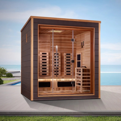 Golden Designs Visby 3-Person Hybrid Outdoor Sauna | Full Spectrum & Traditional | Canadian Red Cedar