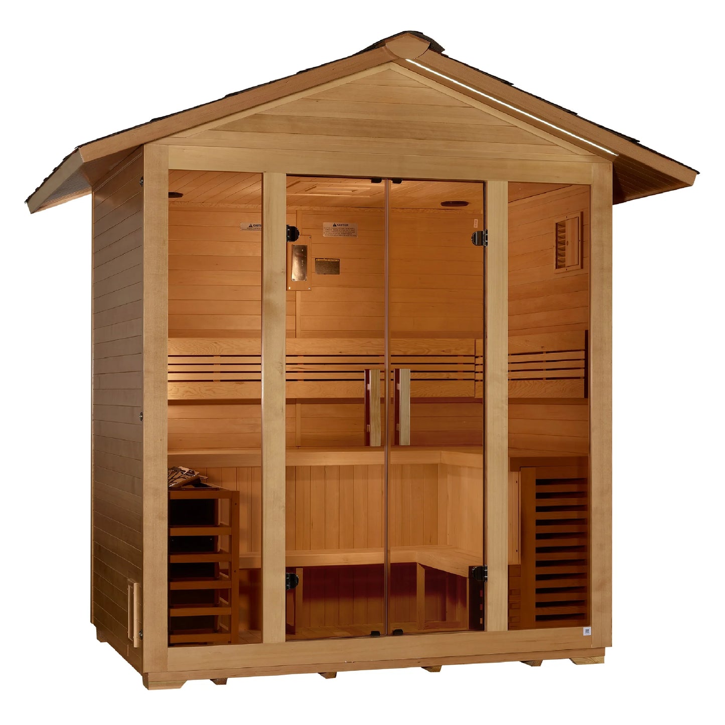 Front view 2 of the Golden Designs Vorarlberg 5-Person Traditional Outdoor Sauna (GDI-8105-01) – traditional steam sauna