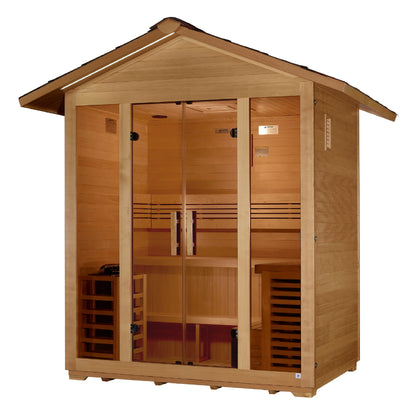 Front view 3 of the Golden Designs Vorarlberg 5-Person Traditional Outdoor Sauna (GDI-8105-01) – traditional steam sauna