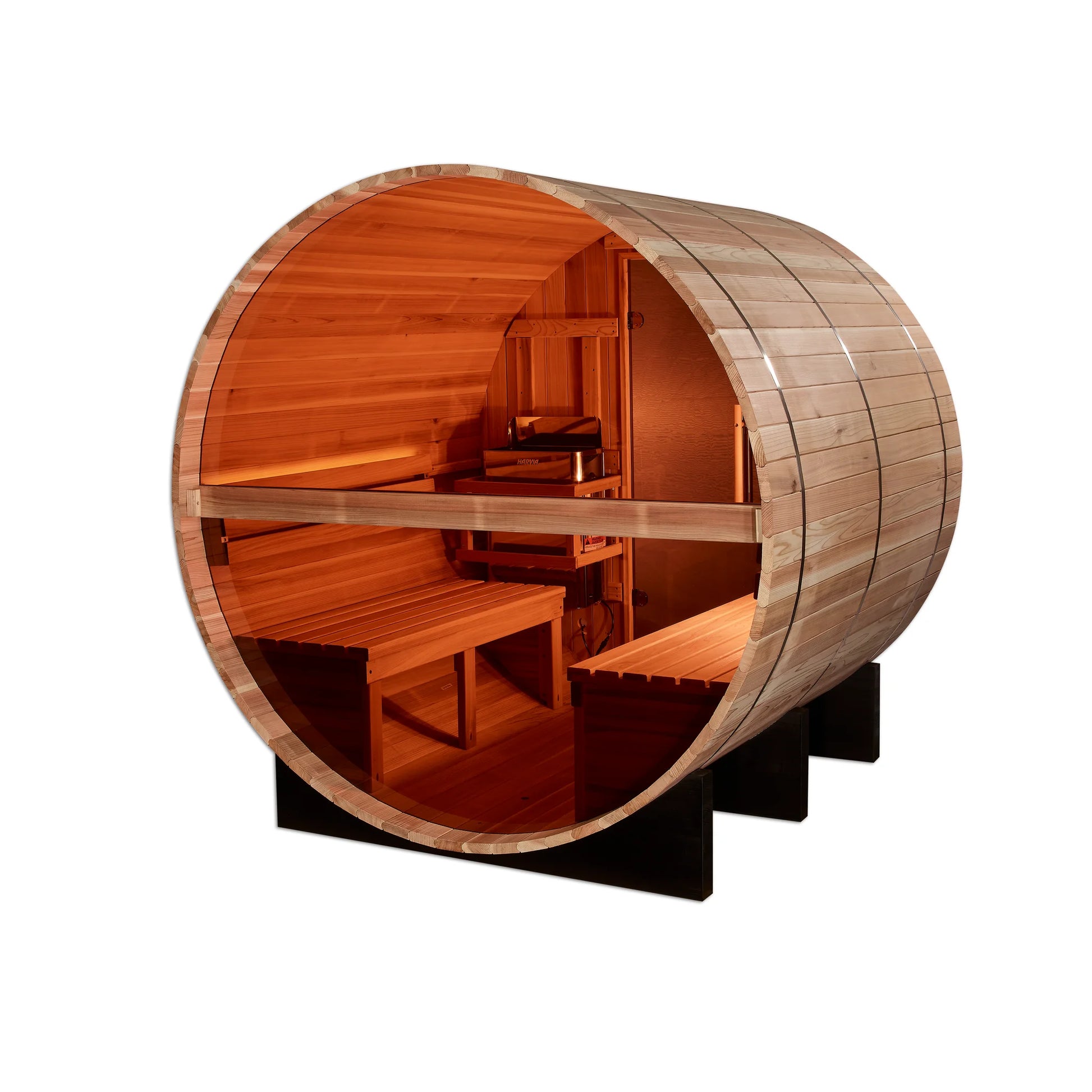 Front view 4 of the Golden Designs Zurich 4-Person Outdoor Traditional Barrel Sauna (GDI-B024-01) – traditional steam sauna