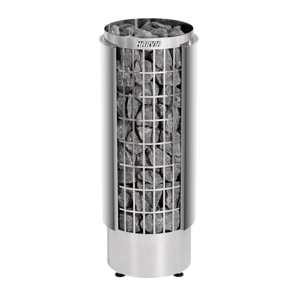 Harvia Cilindro PC60E 6kW stainless steel pillar heater, studio photo on white