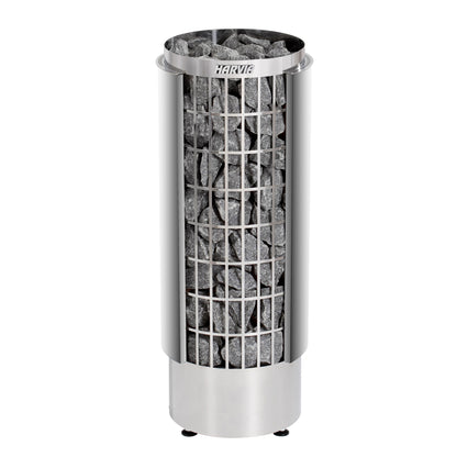 Harvia Cilindro PC60E 6kW stainless steel pillar heater, studio photo on white