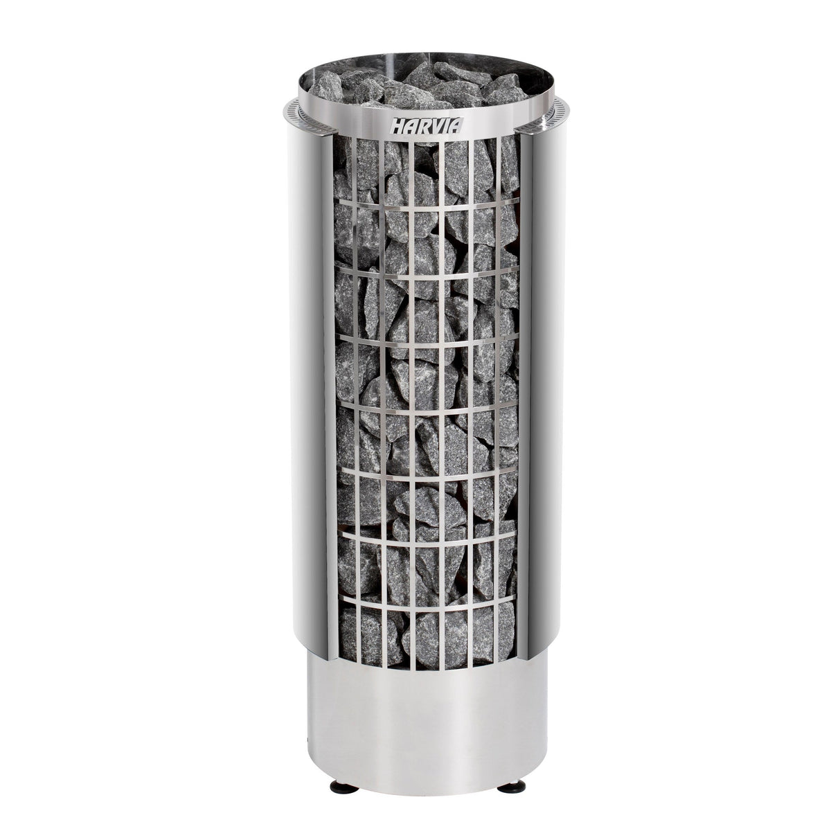 Harvia Cilindro PC60E 6kW stainless steel pillar heater, studio photo on white