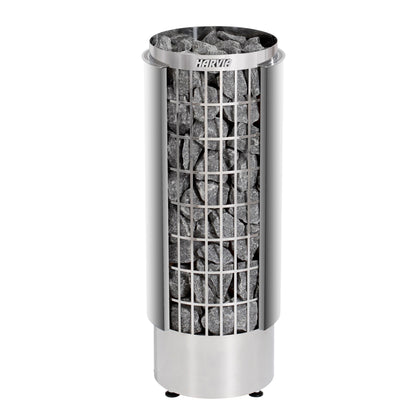 Harvia Cilindro PC60E 6kW stainless steel pillar heater, studio photo on white