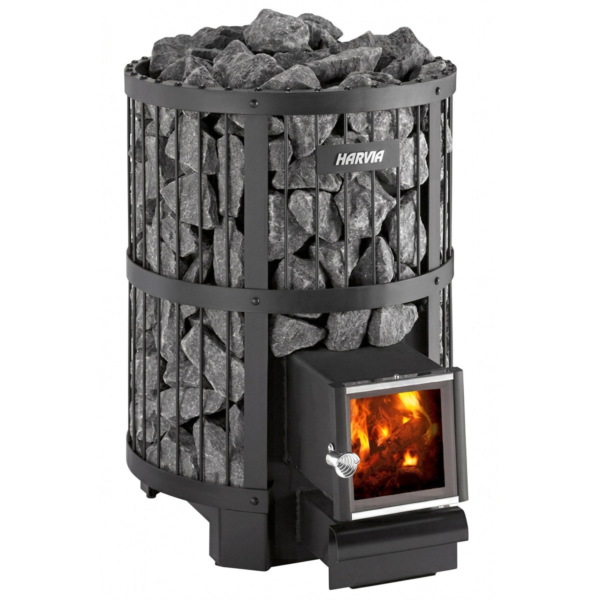 Harvia Legend 240 SL wood stove with the extended firebox for through-wall feeding
