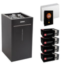 Harvia Virta Combi HL110SA sauna heater package with Fenix FX30C control: the HL110SA heater, Fenix FX30C control panel and power unit, and four boxes of AC3000 stones