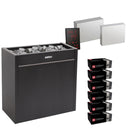 Harvia Virta Pro HL200E sauna heater package with Xenio CX45 control: the HL200E heater, Xenio CX45 control panel and power unit, LTY45 power extension unit, and six boxes of AC3000 stones