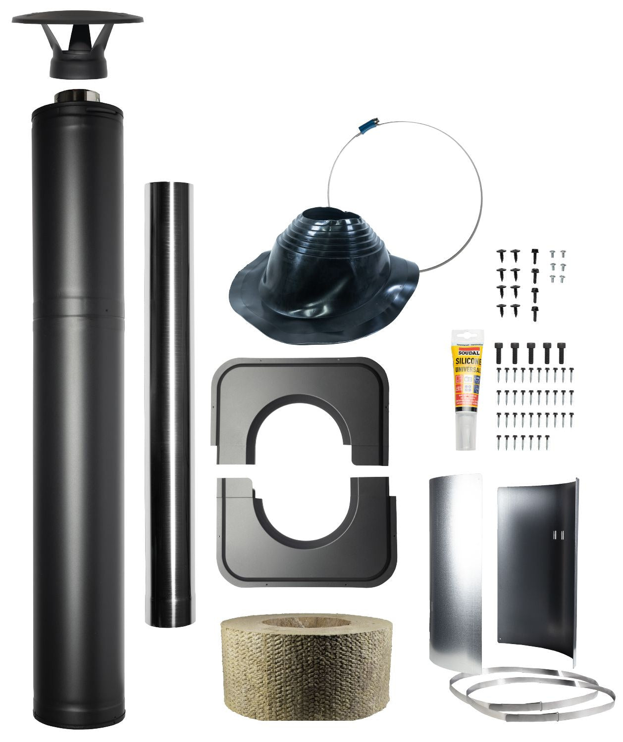 Harvia WHP1500M black steel insulated sauna chimney kit, 1500 mm