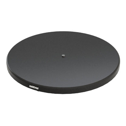 Harvia WL120 round black protective bedding floor plate for a pillar wood-burning sauna stove, studio photo on white