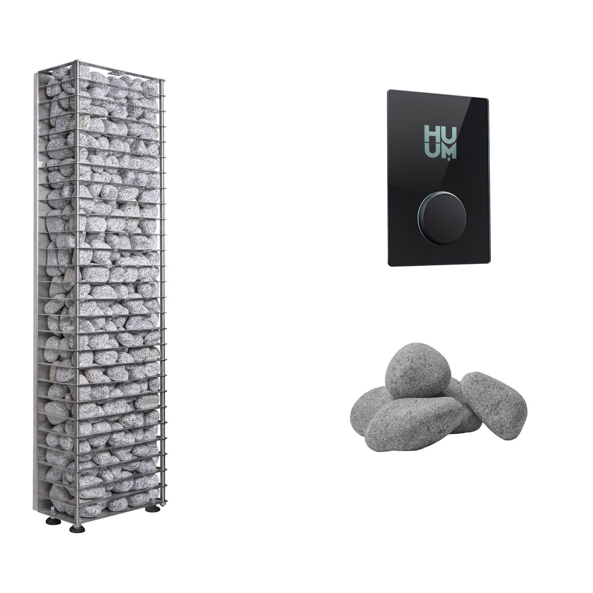 HUUM CLIFF Mini 4 Sauna Heater Package | UKU Control and Stones sauna heater package with the black glass UKU control panel and sauna stones