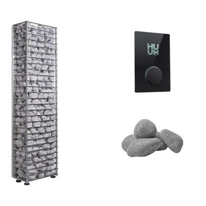 HUUM CLIFF Mini 4 Sauna Heater Package | UKU Control and Stones sauna heater package with the black glass UKU control panel and sauna stones