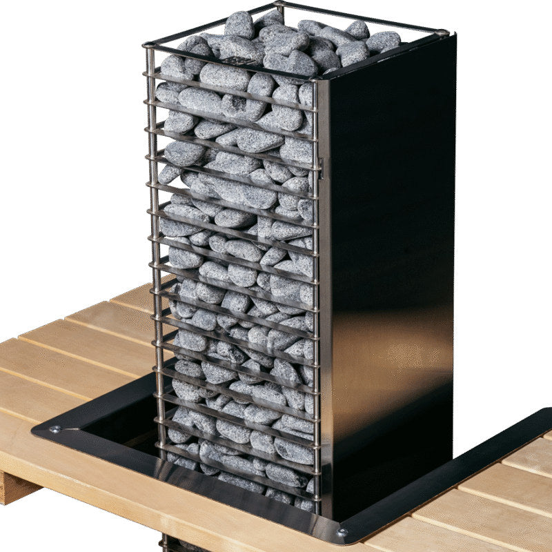 HUUM CLIFF heater in a bench with the reflector panel on its side