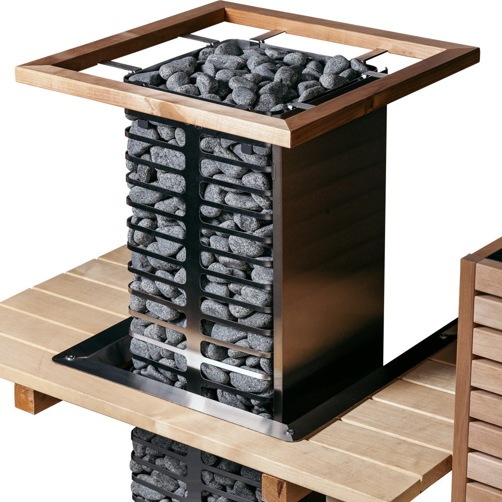 HUUM CLIFF heater set into a bench with embedding flange and rail