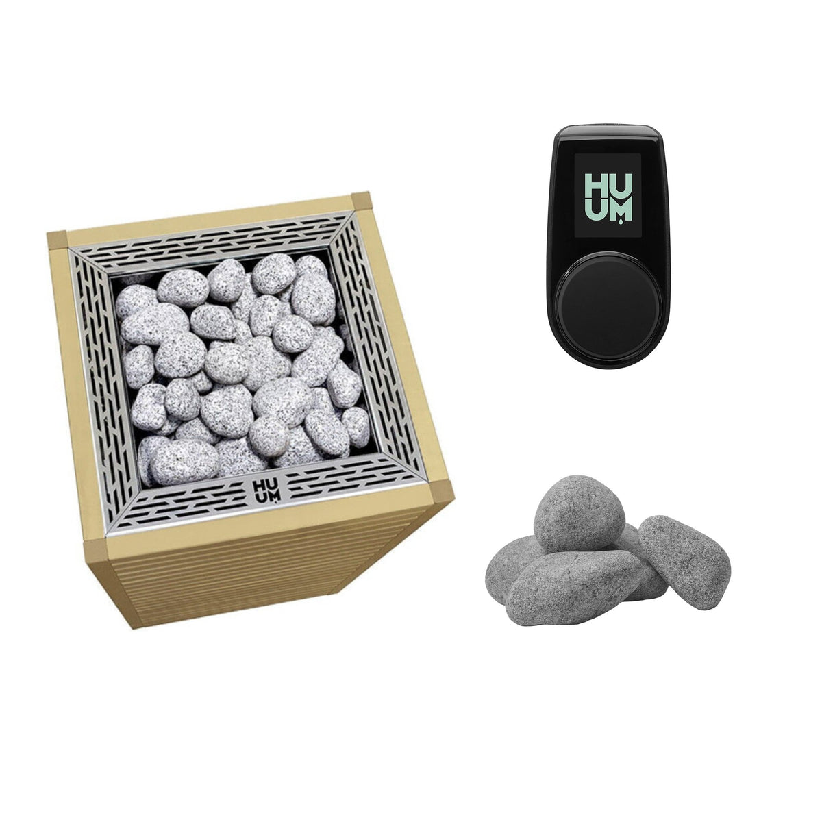 HUUM CORE 11 Sauna Heater Package | Exterior, UKU Control and Stones sauna heater package in alder wood, stainless trim with UKU control panel and sauna stones