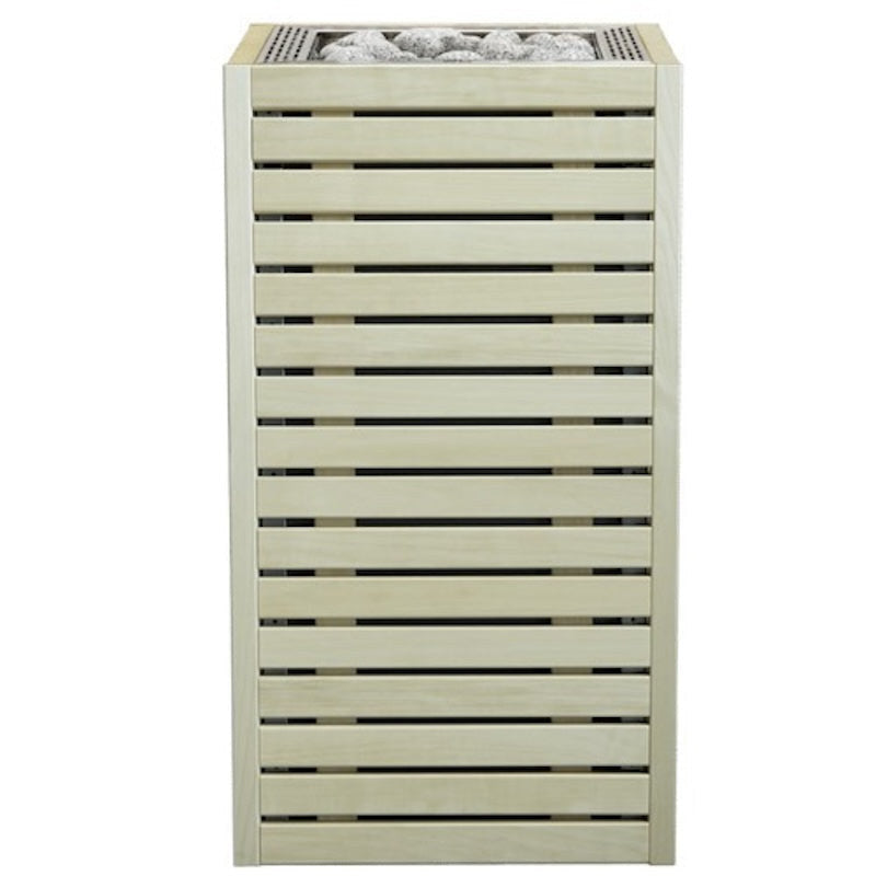 HUUM CORE with aspen wood panels and stainless steel top trim