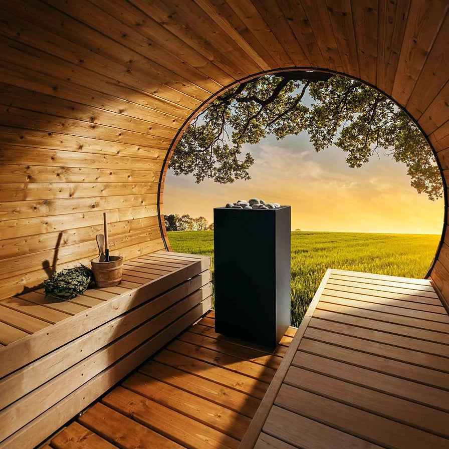 HUUM CORE Black in a barrel sauna