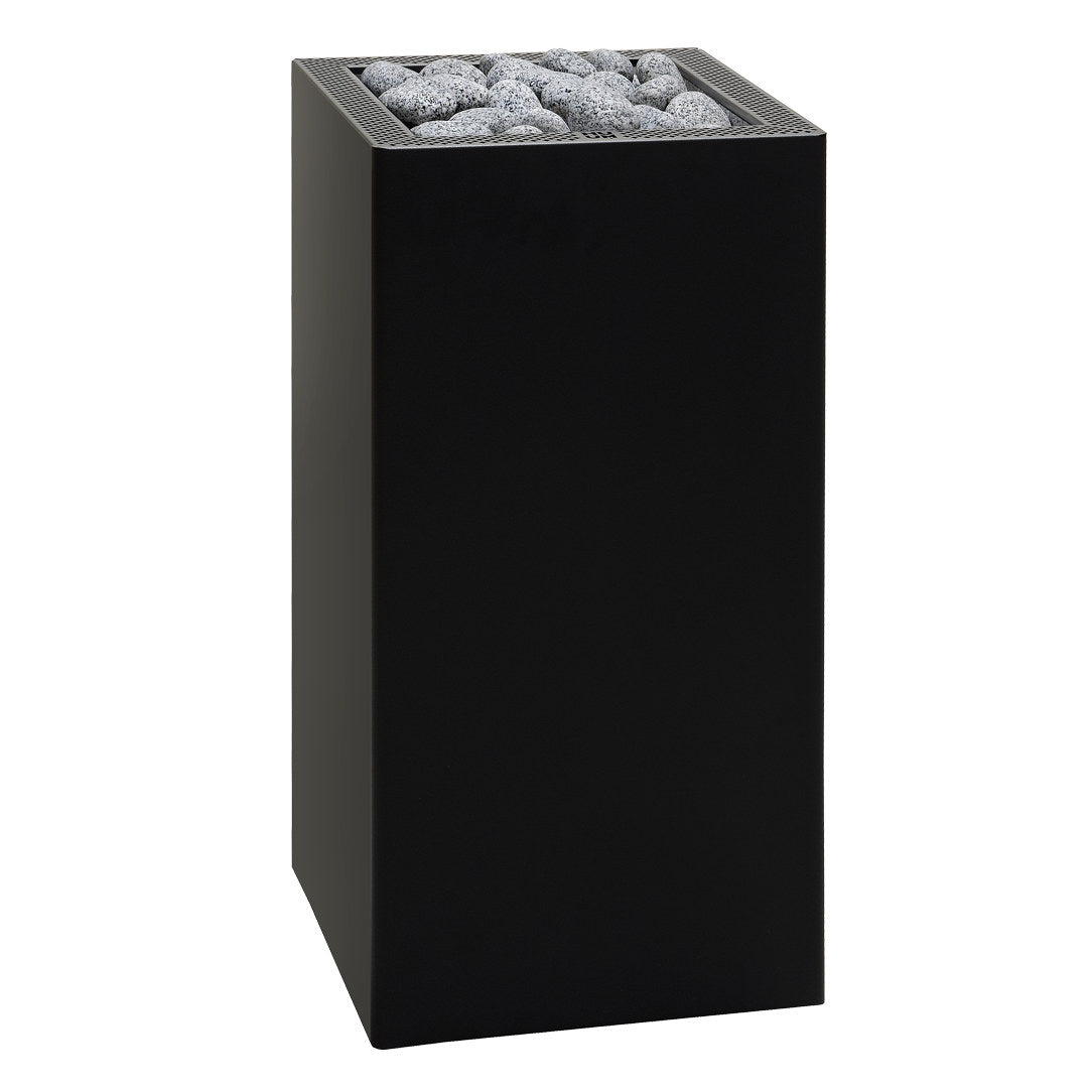 HUUM CORE floor standing electric sauna heater, Black exterior, with its stones laid