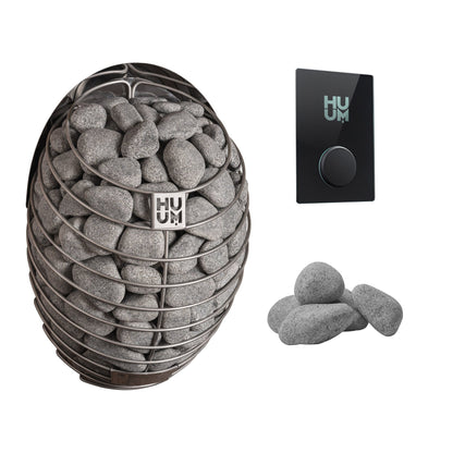 HUUM DROP 9 Sauna Heater Package | UKU Control and Stones sauna heater package with the black glass UKU control panel and sauna stones