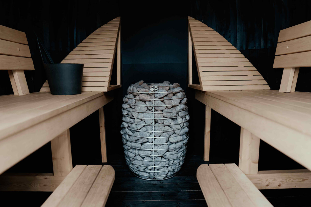 HUUM HIVE heater between two sauna benches