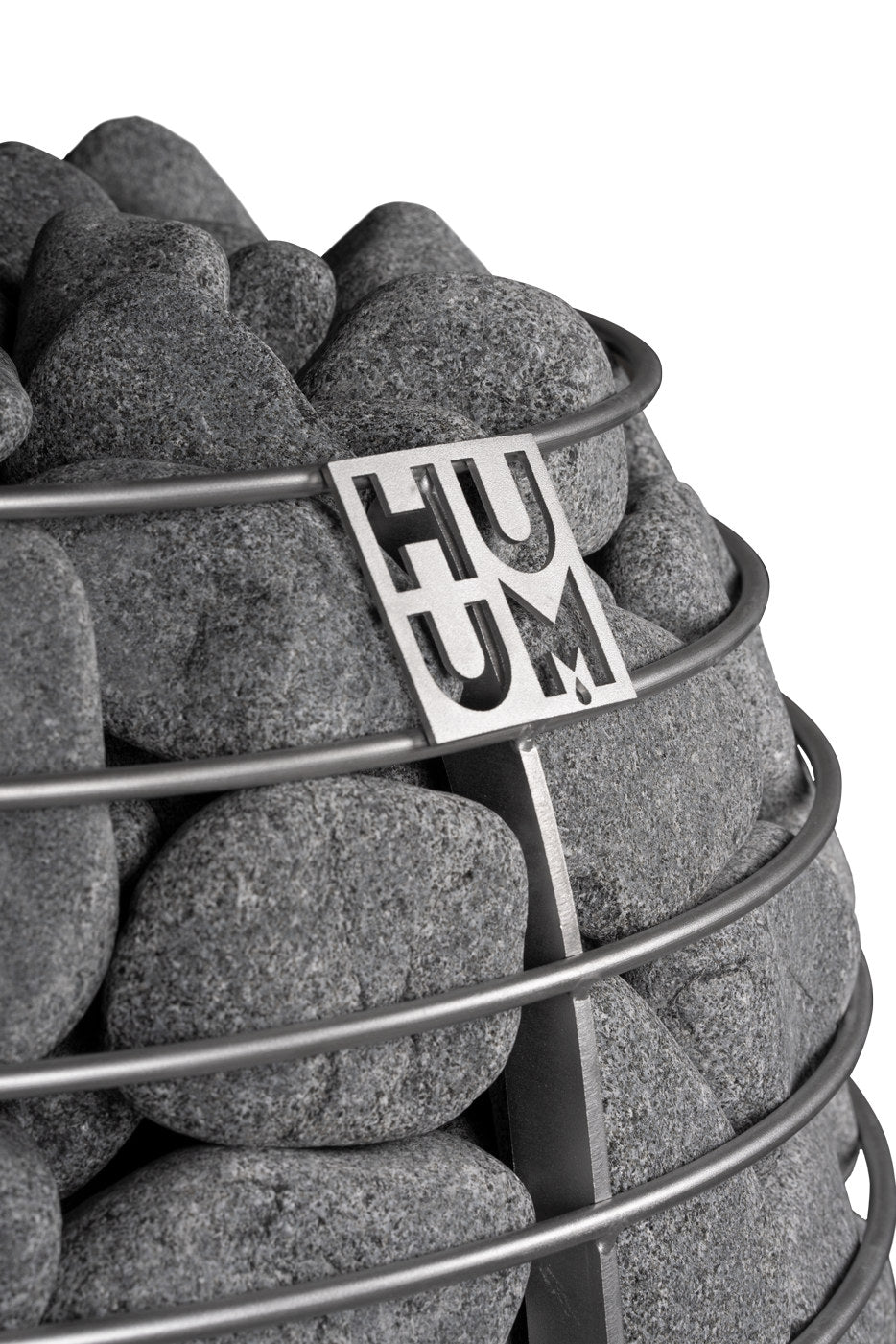 HUUM logo plate and stones on a HIVE heater