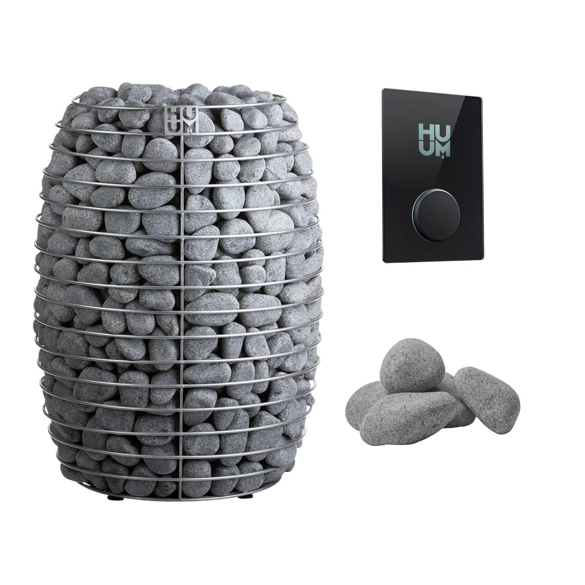 HUUM HIVE 18 Sauna Heater Package | UKU Control and Stones sauna heater package with the black glass UKU control panel and sauna stones