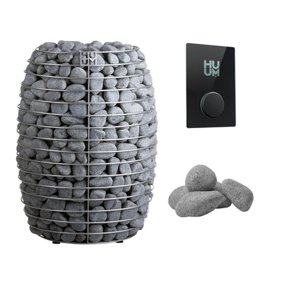 HUUM HIVE 18 Sauna Heater Package | UKU Control and Stones sauna heater package with the black glass UKU control panel and sauna stones