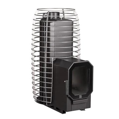 HUUM HIVE Flow Mini LS with the firebox extension that loads through a wall