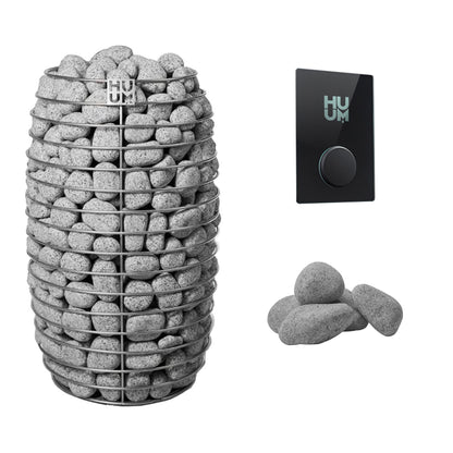 HUUM HIVE Mini 9 Sauna Heater Package | UKU Control and Stones sauna heater package with the black glass UKU control panel and sauna stones