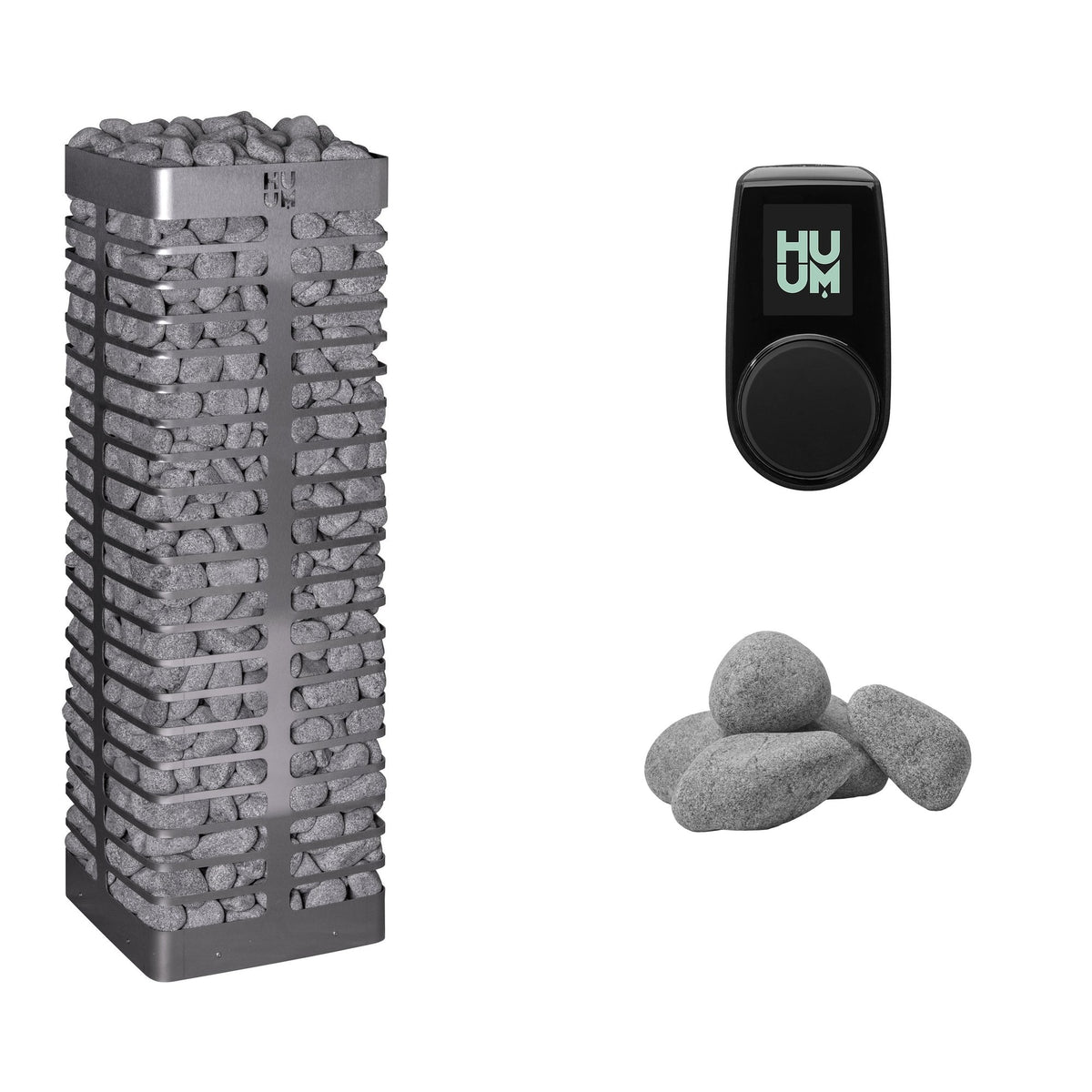 HUUM STEEL 11 Sauna Heater Package | UKU Control and Stones sauna heater package with the black UKU control panel and sauna stones