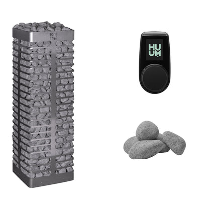 HUUM STEEL 11 Sauna Heater Package | UKU Control and Stones sauna heater package with the black UKU control panel and sauna stones