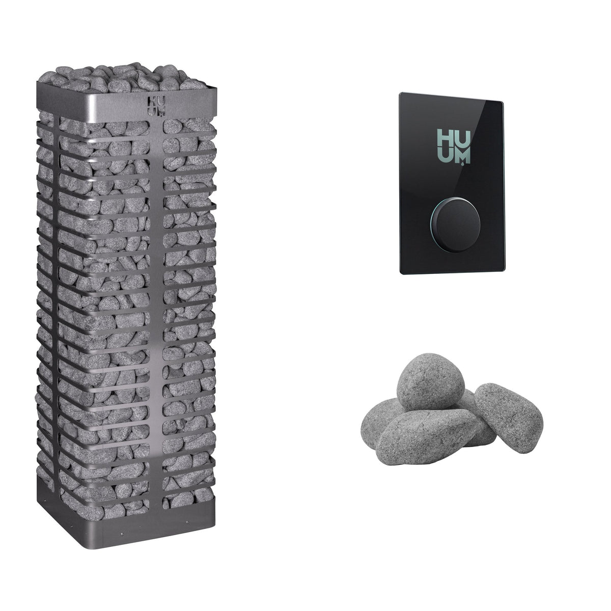 HUUM STEEL 11 Sauna Heater Package | UKU Control and Stones sauna heater package with the black glass UKU control panel and sauna stones