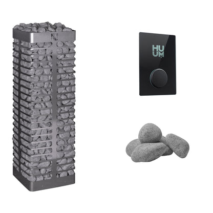 HUUM STEEL 11 Sauna Heater Package | UKU Control and Stones sauna heater package with the black glass UKU control panel and sauna stones