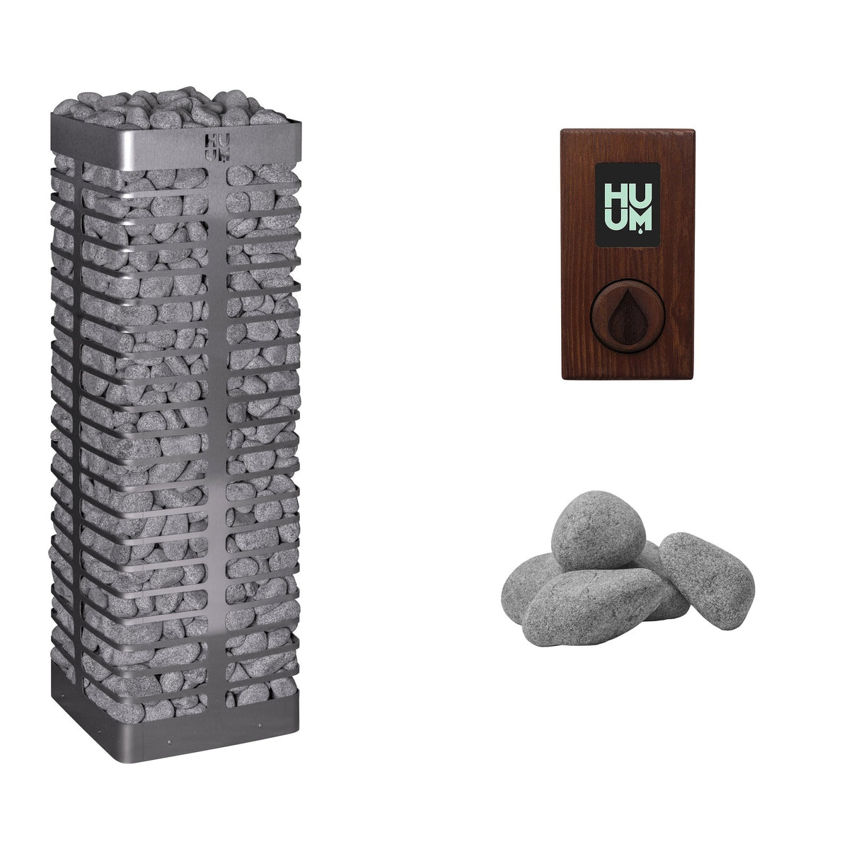 HUUM STEEL 6 Sauna Heater Package | UKU Control and Stones sauna heater package with the thermo ash wood UKU control panel and sauna stones