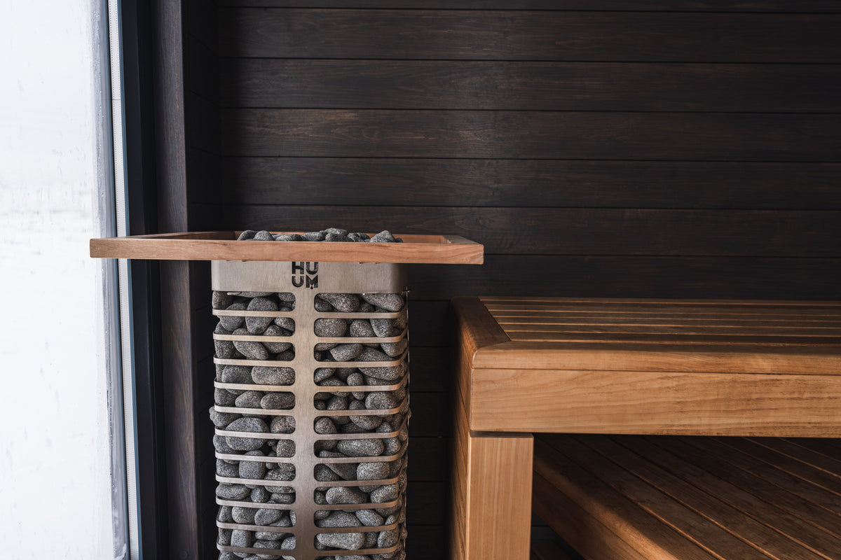 HUUM STEEL heater with the HUUM safety rail fitted