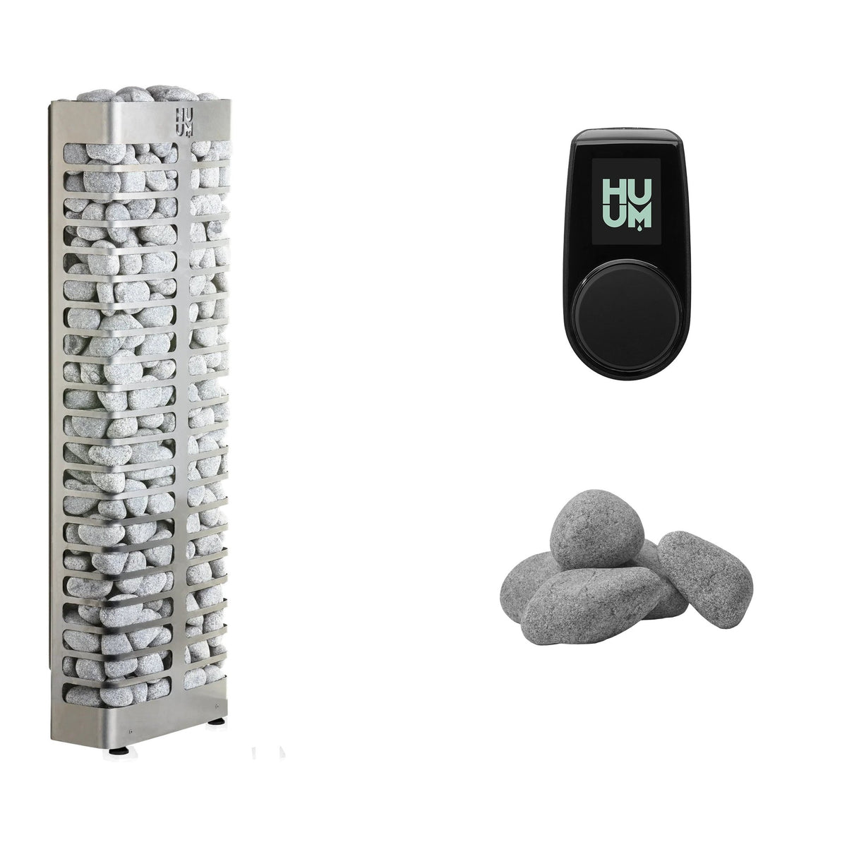 HUUM STEEL Mini 4 Sauna Heater Package | UKU Control and Stones sauna heater package with the black UKU control panel and sauna stones