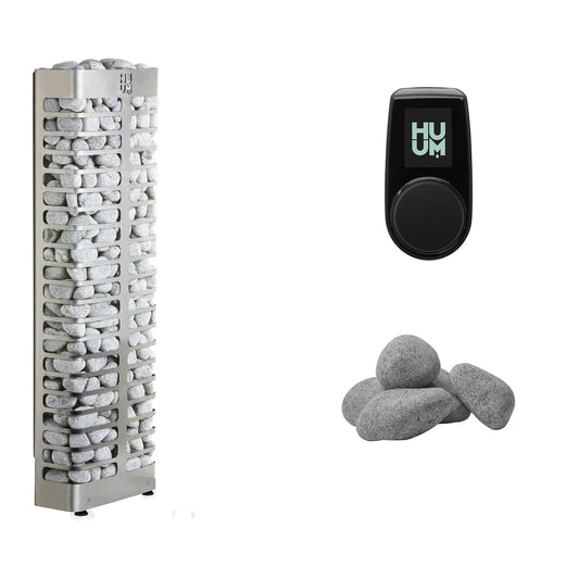 HUUM STEEL Mini 4 Sauna Heater Package | UKU Control and Stones sauna heater package with the black UKU control panel and sauna stones