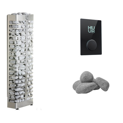 HUUM STEEL Mini 4 Sauna Heater Package | UKU Control and Stones sauna heater package with the black glass UKU control panel and sauna stones